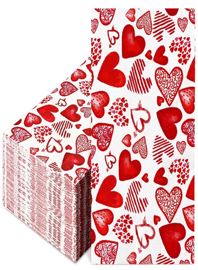 JarThenaAMCS مناديل جارثينا إيه إم سي إس، 100 قطعة، مناديل ورقية حمراء مزينة بقلوب حب، للاستخدام مرة واحدة، مناسبة لحفلات العشاء والزفاف والذكرى السنوية، مثالية لتزيين طاولات الطعام. - Image 1